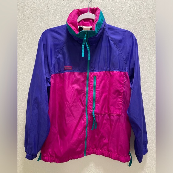 Vintage Columbia Women's Windbreaker Jacket Tuck-Away Hood Zipper Pocket Medium - Picture 1 of 10
